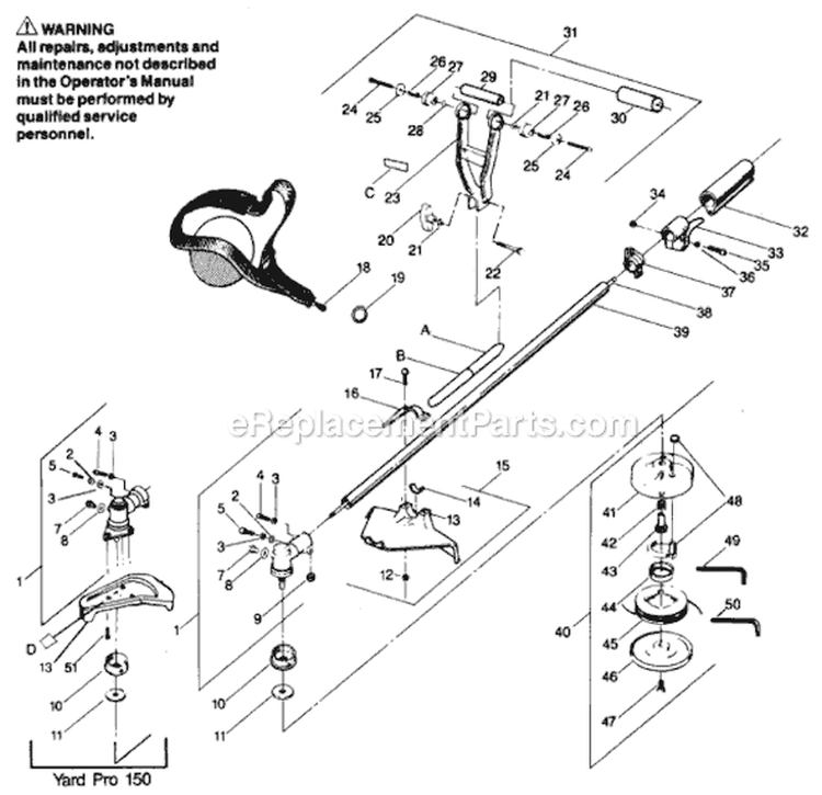 Page B Diagram and Parts List for PRO150  Weed Eater Trimmer